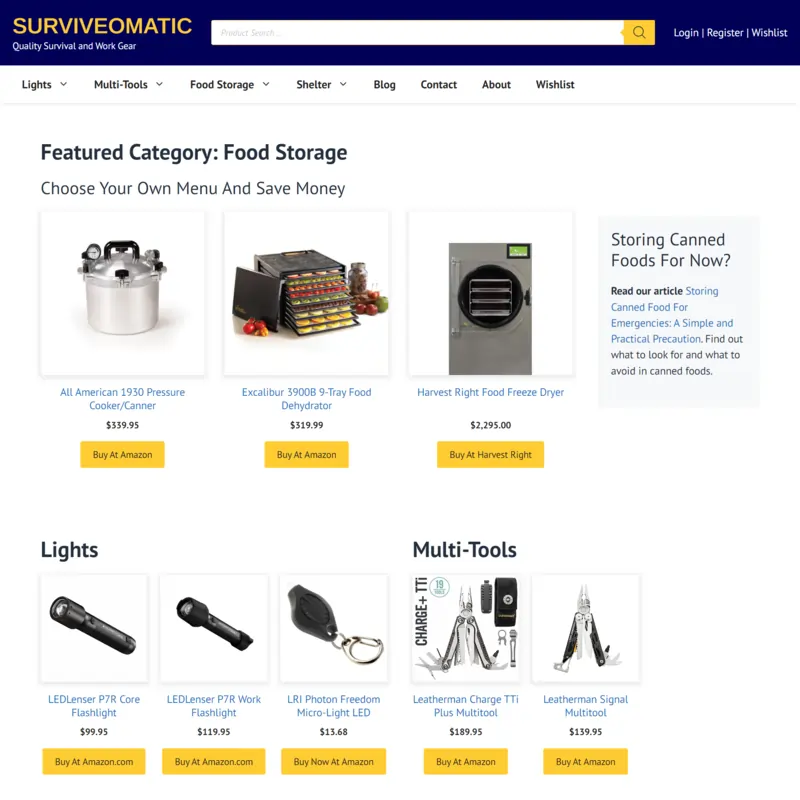 Surviveomatic.com, an online store built with WooCommerce